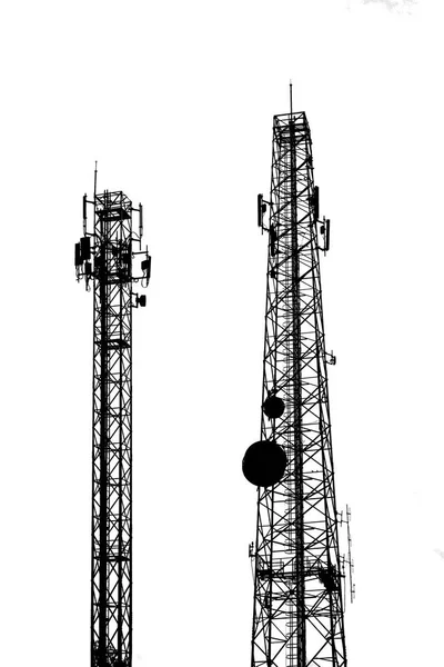 Silhouette electricity pole Telecommunication tower — Stock Photo, Image