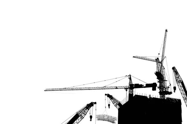 Silhouette crane construction building — Stock Photo, Image