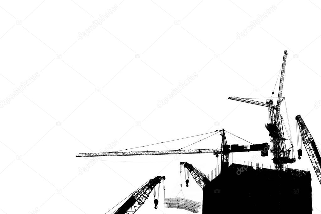 Silhouette crane construction building