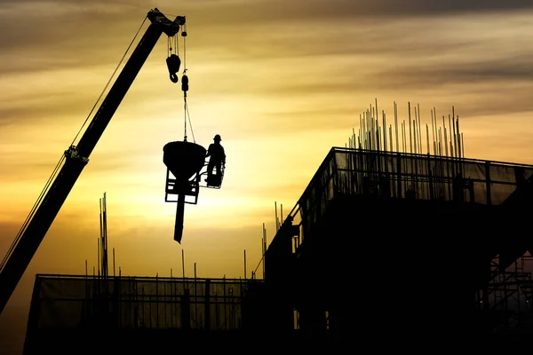 Silhouette Crane Construction Building Sunset Industrial Construction — Stock Photo, Image