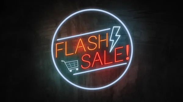 Flash Sale νέον φως στον τοίχο. Πώληση banner αναβοσβήνει νέον υπογράψει st — Φωτογραφία Αρχείου
