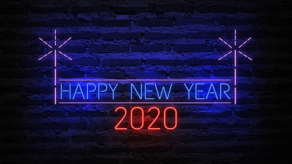 Happy New Year 2020 neon sign background new year concept. — Stock Photo, Image