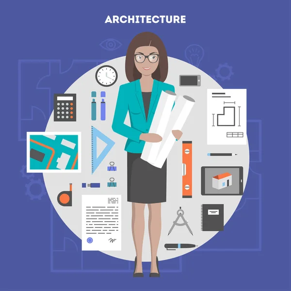 Conjunto vectorial de iconos de arquitectura plana y diseño — Archivo Imágenes Vectoriales