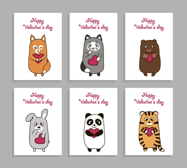 Vector funny animals hand drawn picture for Valentines Day — Stock Vector