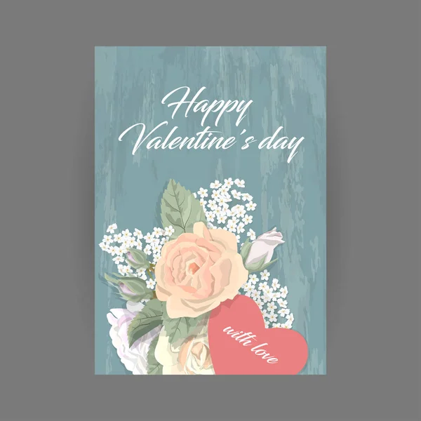 Placa vertical vintage floral com coração em turquesa — Vetor de Stock