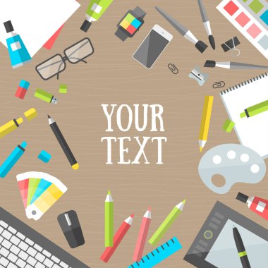 Simgeleri çalışma alanı tasarım ve sanat masaya ayarla