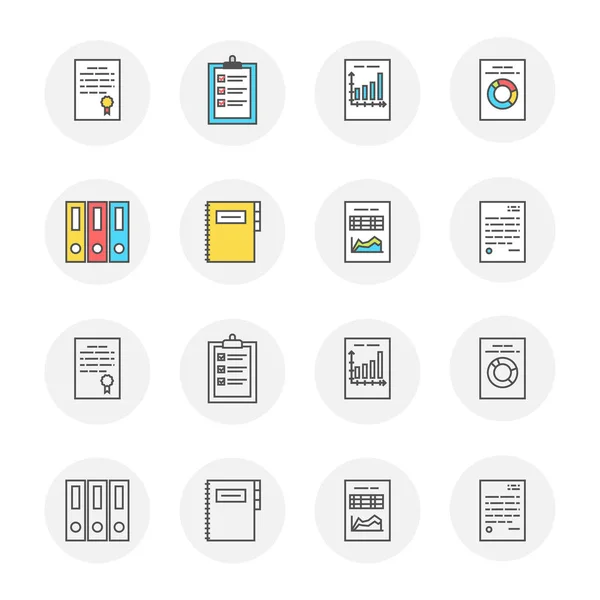Conjunto vectorial de iconos de documentos con contorno y color — Archivo Imágenes Vectoriales