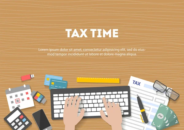 Horizontale banner pictogrammen betalen van belastingen met handen — Stockvector