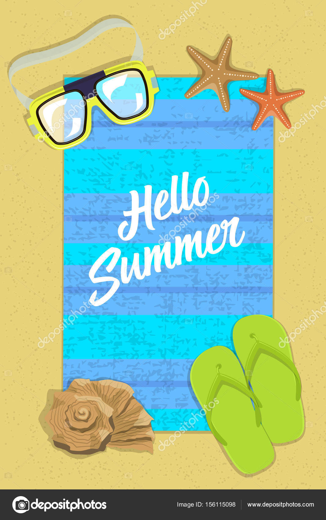 Download Vertical postcard hello summer on beach with inscription ...