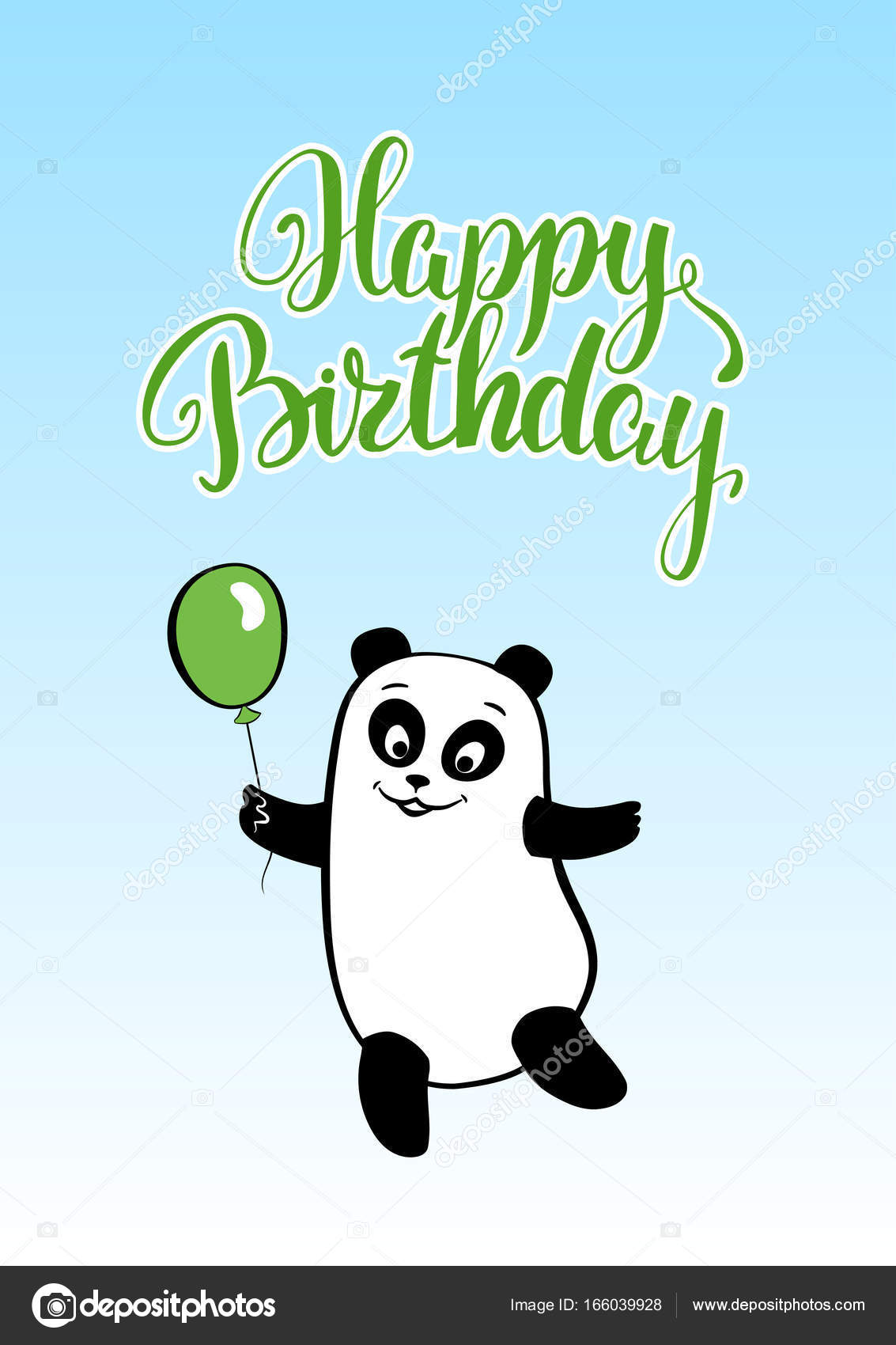 Carte D Anniversaire Souriant Dessin Anime Ours Panda Avec Ballon Image Vectorielle Tana Krivich C