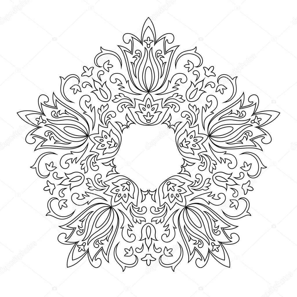 Round abstract ornament of coloring book for adults