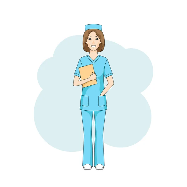 Enfermeira branca de uniforme azul — Vetor de Stock