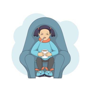 Beyaz arka plan üzerinde izole küçük kadın karakter karikatür soğuk