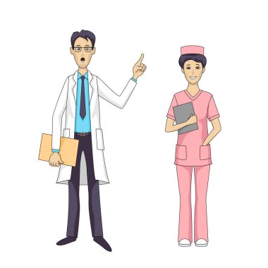 Asyalı doktor konuşan ve kadın hemşire izole