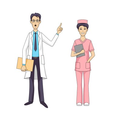 Asian doctor talking and female nurse isolated clipart