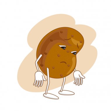 Beyaz arka plan üzerinde anahatları ile karikatür tarzı üzgün duygusal sebze.