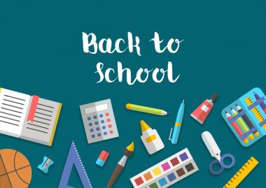 Düz simgeler vektör toplama okul malzemeleri