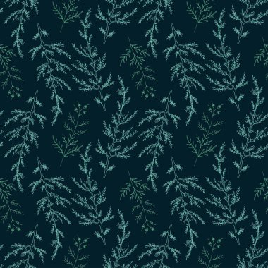Koyu arkaplanda yeşil, pürüzsüz desen, el çizimi izole.