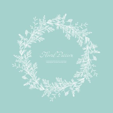 Yeşil arka planda soyut beyaz çiçek deseni.