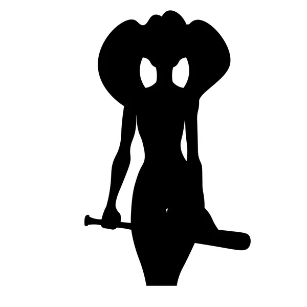 Mujer sexy silueta con bate de béisbol — Vector de stock