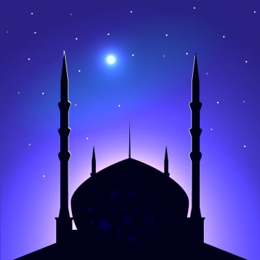 Gökyüzünün bir arka plan üzerinde cami silüeti.