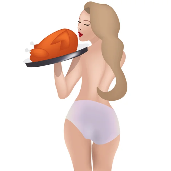 Sexy ama de casa y un pavo para Acción de Gracias y Navidad — Vector de stock