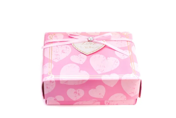 Caixa rosa isolado no fundo branco , — Fotografia de Stock