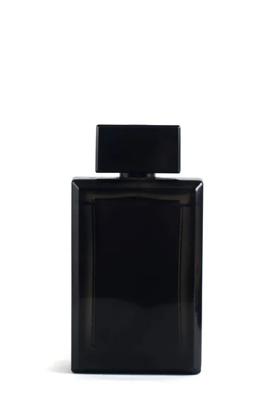 Butelka parfum czarno na białym tle — Zdjęcie stockowe