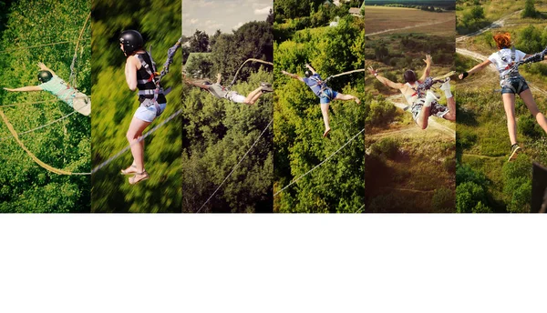 Ropejumping: pessoas em voo de uma altura. — Fotografia de Stock