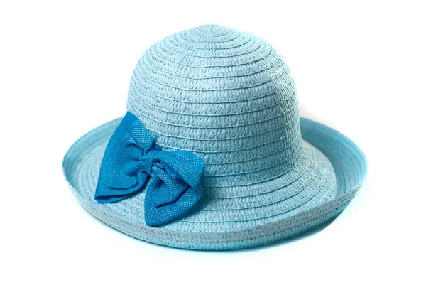 Beautiful summer hat of straw, isolated on a white background, — Stock Photo, Image