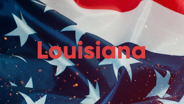 Tekst Louisiana, flaga Stanów Zjednoczonych Ameryki — Zdjęcie stockowe