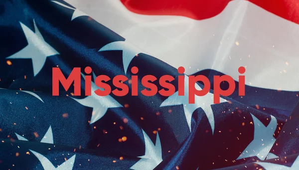 The text Mississippi, flag of the United States of America — Stock Photo, Image