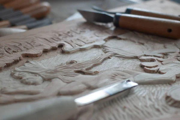 Εργαλεία ξυλογλυπτικής, κοπτήρες σε ξυλογραφία, — Φωτογραφία Αρχείου