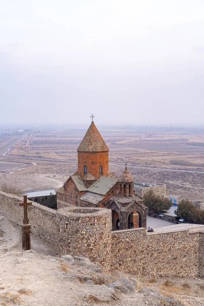 Armenia Otoño 2019 Monasterio Khor Virap Vista Acantilado Día Nublado — Foto de Stock