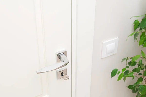 Uchwyt do drzwi metalowych i rozetą blokada z kluczem — Zdjęcie stockowe