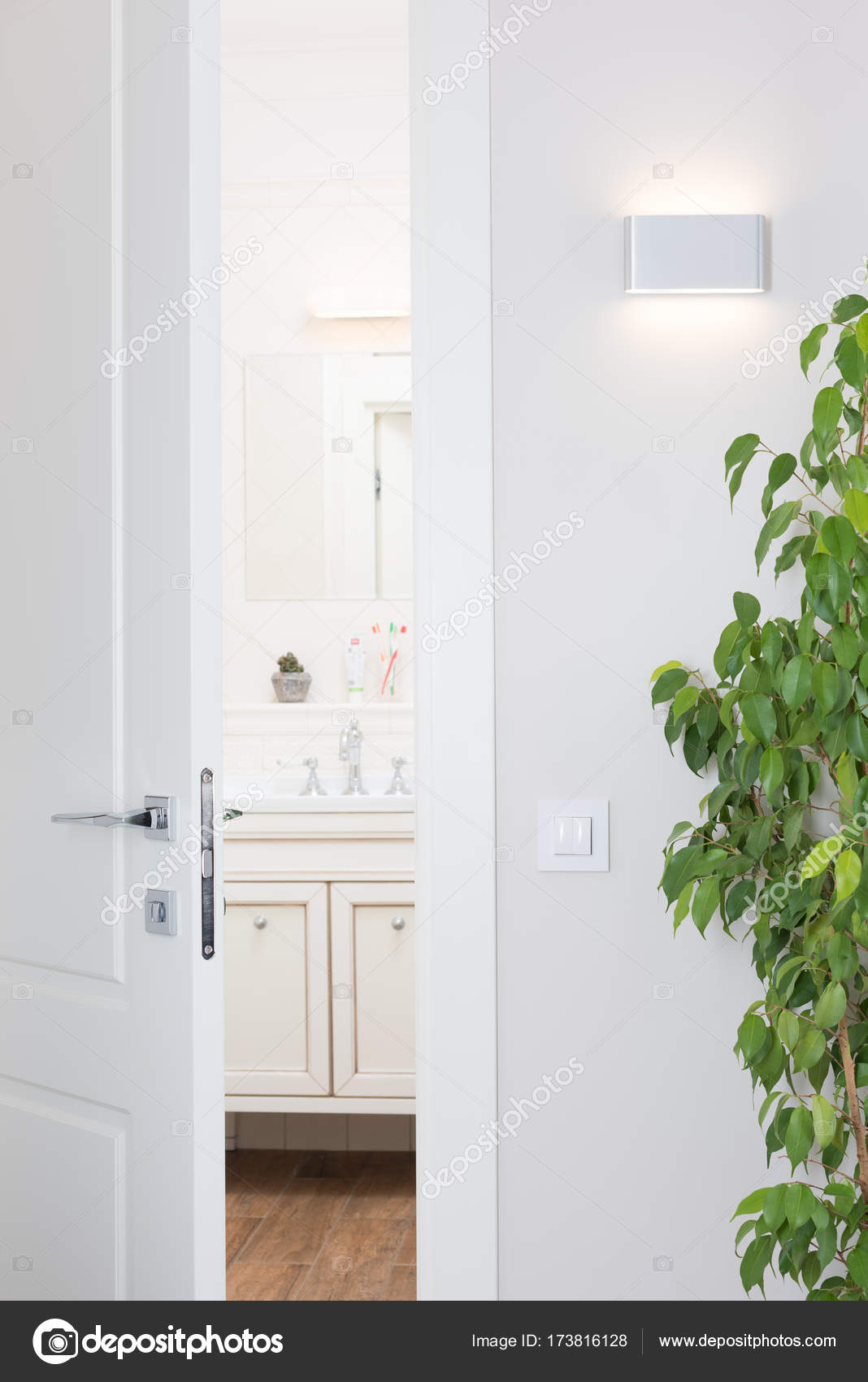Modern Wall Lamp Bright White Interior The Door Ajar To The