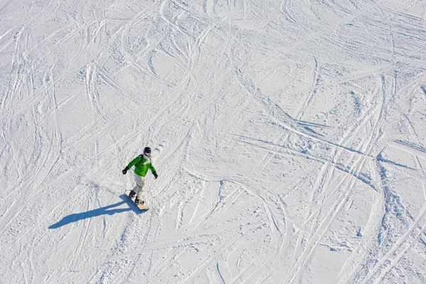 Snowboarder Sur Piste Ski Empreintes Pas Dans Neige Vacances Hiver — Photo
