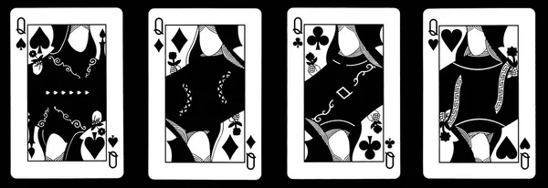 4 Queens in a row - Playing Cards — Stock Photo, Image