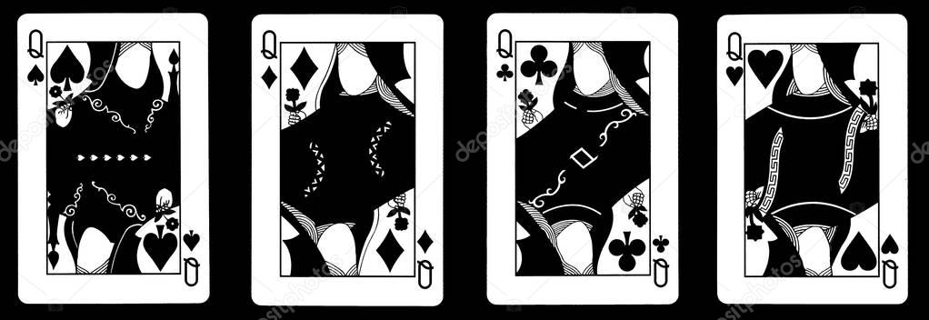 4 Queens in a row - Playing Cards