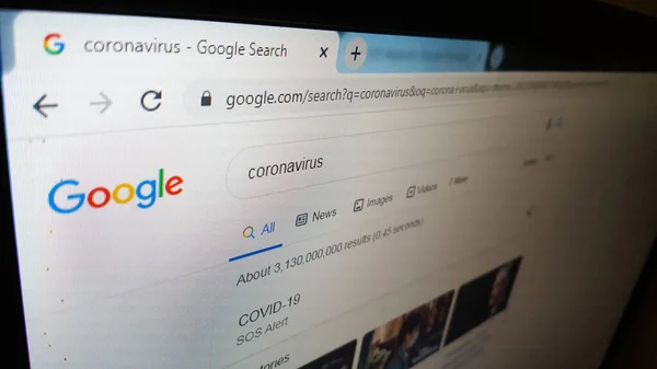 Wyszukiwanie Google Niebezpiecznego Wirusa Coronona 2019 Covid 2019 Obrazek Stockowy