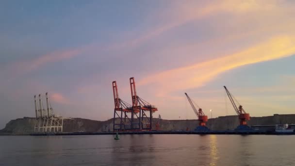 Hermoso Colorido Cielo Balochistán Puerto Gawadar Puerto Pakistán Puesta Sol — Vídeo de stock