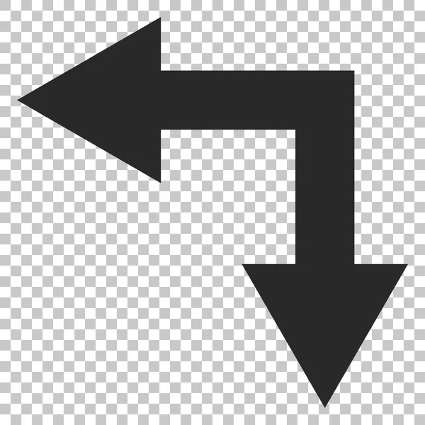 Flecha de bifurcación izquierda abajo icono del vector — Vector de stock