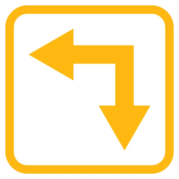 Bifurcação Seta esquerda para baixo ícone do vetor em um quadro —  Vetores de Stock