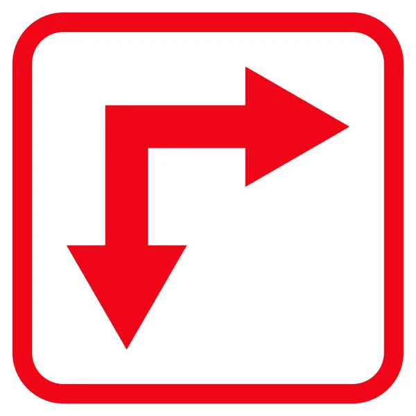Flecha de bifurcación derecha hacia abajo icono del vector en un marco — Vector de stock