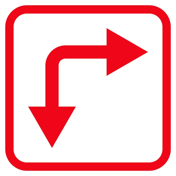 Bifurkace šipka vpravo dolů vektorové ikony v rámečku — Stockový vektor