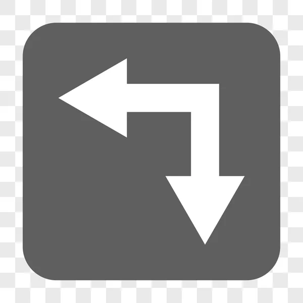 Διακλάδωσης βέλος αριστερά-κάτω στρογγυλεμένο τετράγωνο κουμπί — Διανυσματικό Αρχείο