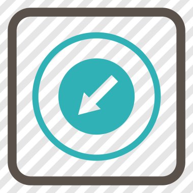 Aşağı sol yuvarlak ok vektör simgesi bir çerçeve içinde