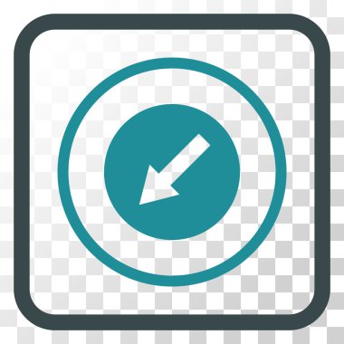 Aşağı sol yuvarlak ok vektör simgesi bir çerçeve içinde