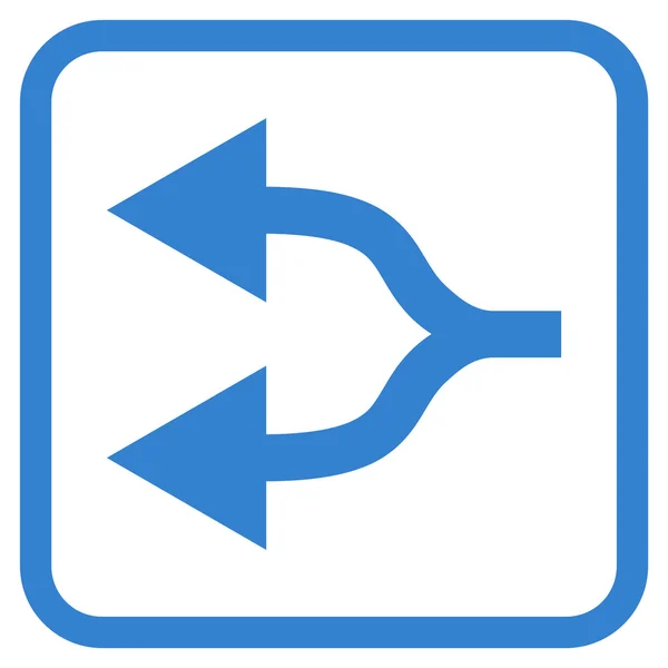 Aufgespaltene Pfeile linkes Vektorsymbol in einem Rahmen — Stockvektor