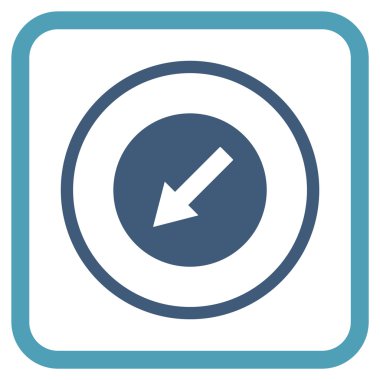 Aşağı sol yuvarlak ok vektör simgesi bir çerçeve içinde